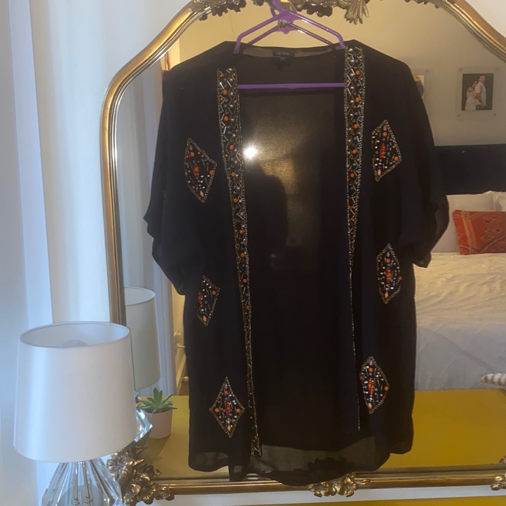 Black sheer beaded kimono